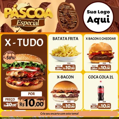 Modelo de Rede Social para Feed Facebook com o tema Páscoa Especial para Hamburgueria