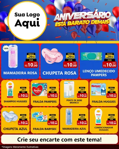 Modelo de Rede Social para Feed Instagram com o tema Aniversário para Bebês