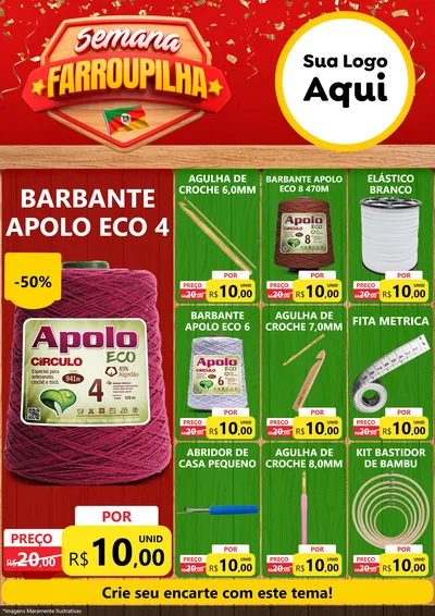 Modelo de Encarte para Encarte A4 Vertical com o tema Semana Farroupilha para Armarinho e Aviamentos