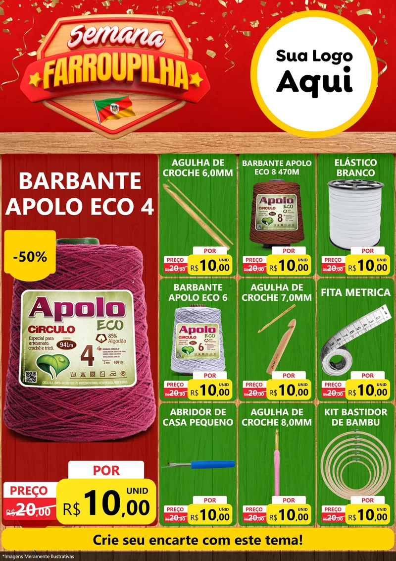Modelo de Encarte para Encarte A4 Vertical com o tema Semana Farroupilha para Armarinho e Aviamentos
