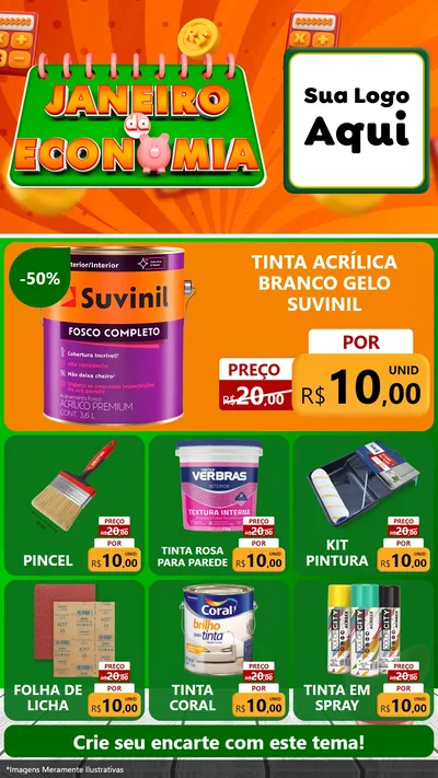 Modelo de Rede Social para Stories com o tema Janeiro da Economia para Tintas e Ferramentas