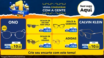 Modelo de TV para TV Horizontal com o tema Um Mês de Aniversário para Óticas