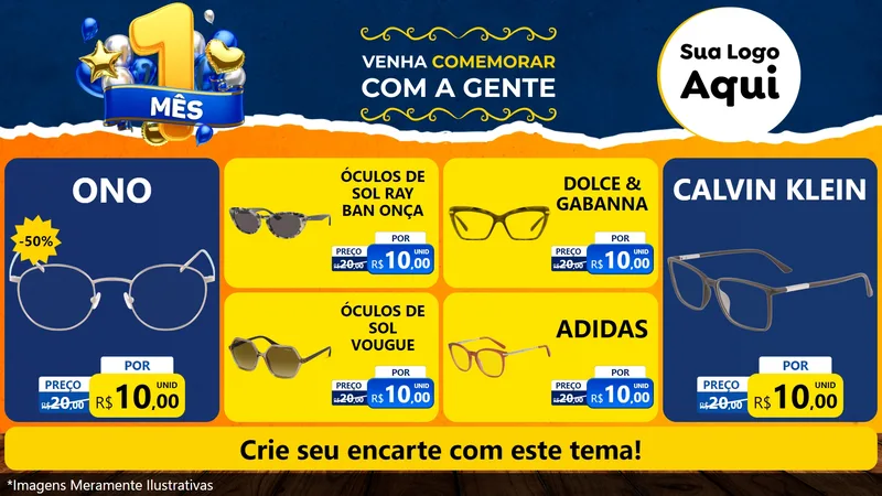 Modelo de TV para TV Horizontal com o tema Um Mês de Aniversário para Óticas
