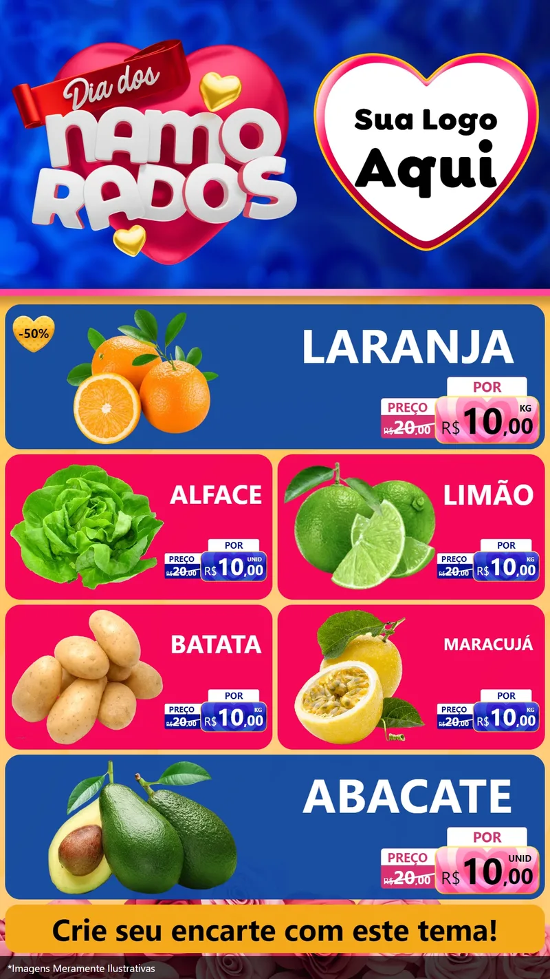 Modelo de TV para TV Vertical com o tema Dia dos namorados para Hortifrúti