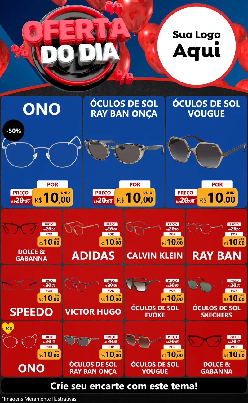 Modelo de Encarte para Encarte Grande com o tema Oferta do Dia para Óticas