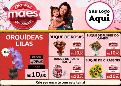 Modelo de Encarte para Encarte A4 Horizontal com o tema Dia Das Mães De Ofertas para Floricultura e jardim