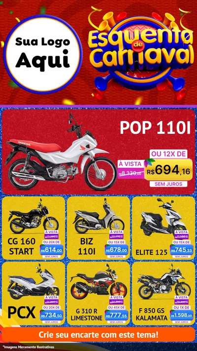 Modelo de Rede Social para Stories com o tema Esquenta de Carnaval para Concessionaria de Motos