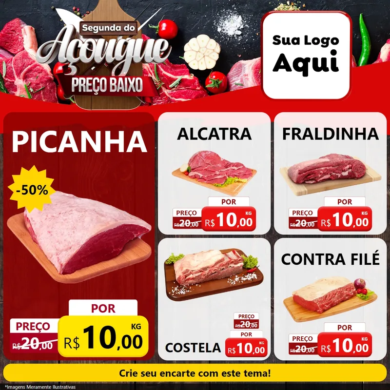Modelo de Rede Social para Feed Facebook com o tema Segunda do Açougue Preço Baixo para Açougue