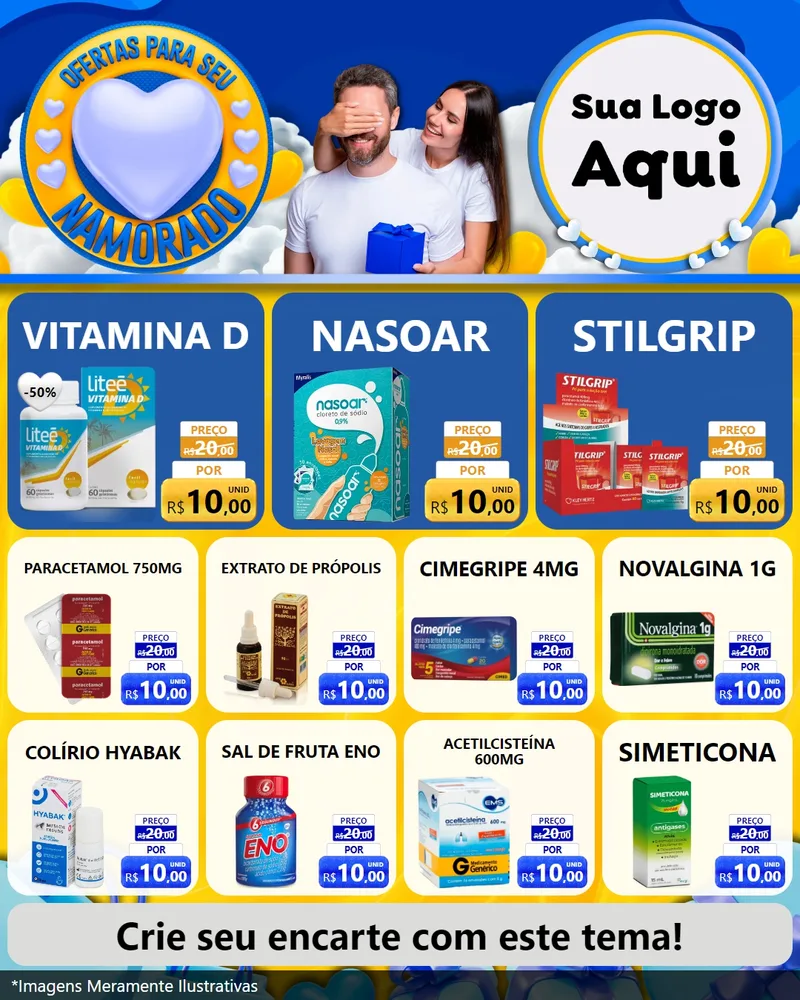 Modelo de Rede Social para Feed Instagram com o tema Ofertas Para Seu Namorado para Farmácia