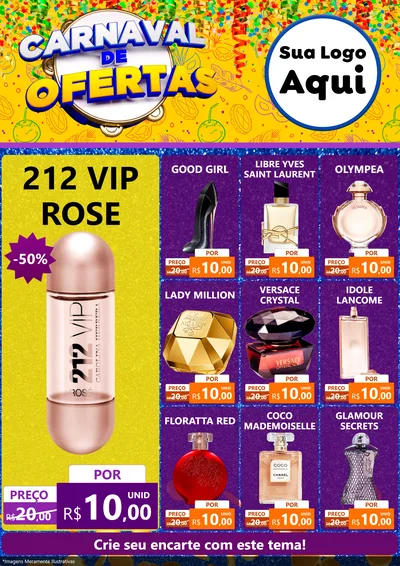 Modelo de Encarte para Encarte A4 Vertical com o tema Carnaval de Ofertas para Perfumes
