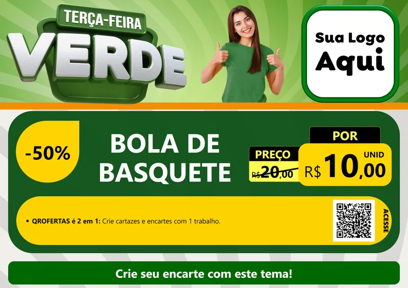 Modelo de Cartaz para Cartaz A4 Horizontal com o tema Terça - Feira Verde para Artigos Esportivos