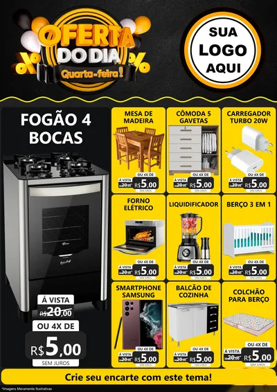 Modelo de Encarte para Encarte A4 Vertical com o tema Oferta do Dia - Quarta Feira! para Móveis e Eletro
