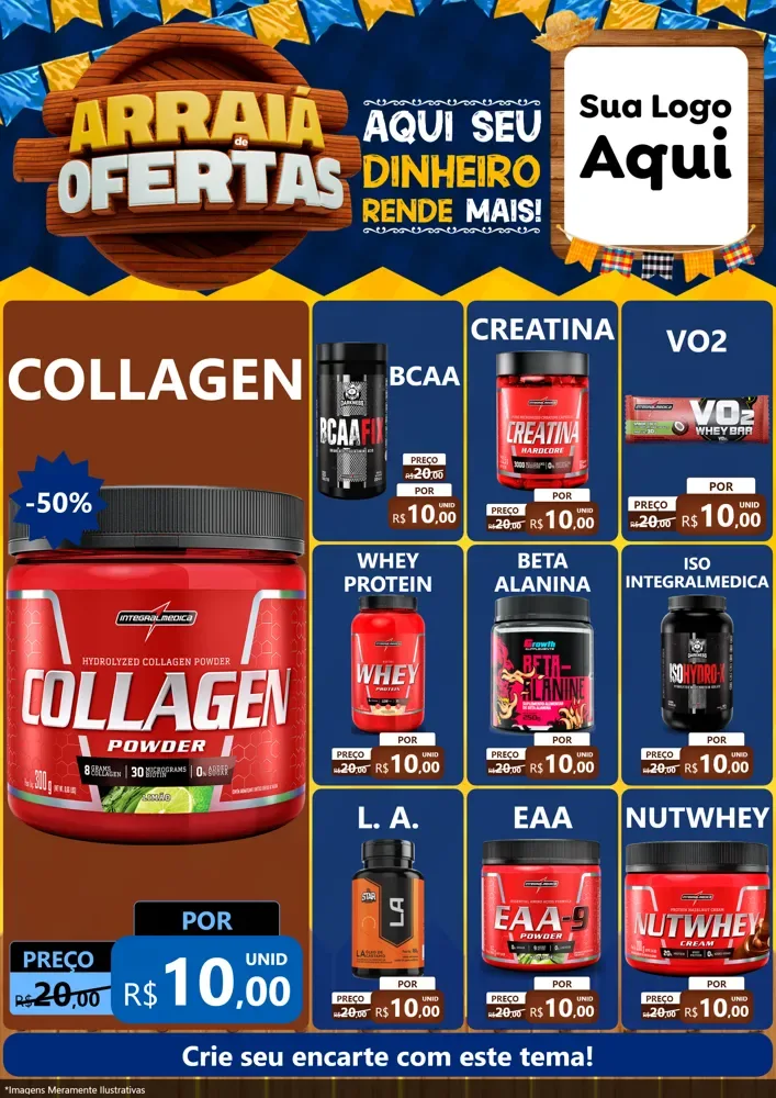 Modelo de Encarte para Encarte A4 Vertical com o tema Arraiá de Ofertas - Junina para Suplementos alimentares