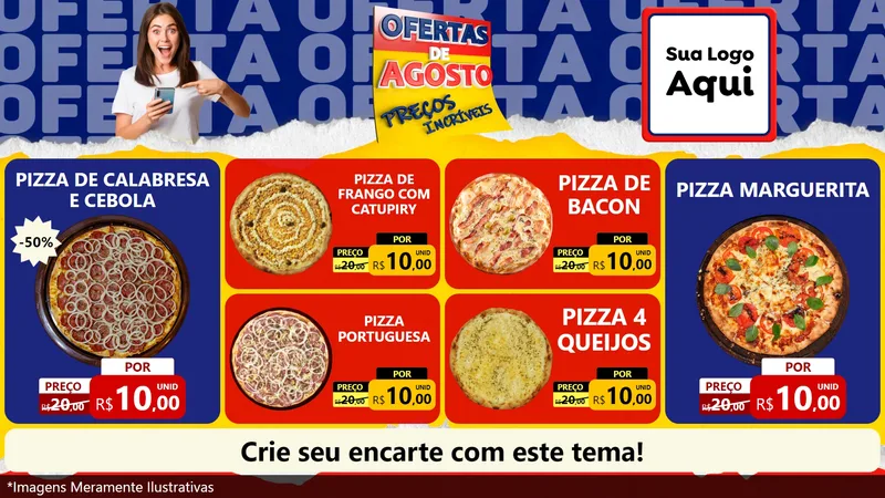 Modelo de TV para TV Horizontal com o tema Ofertas de Agosto - Preços Incríveis para Pizzaria
