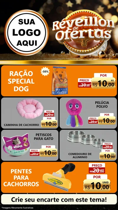 Modelo de TV para TV Vertical com o tema Réveillon de Ofertas para Pet Shop