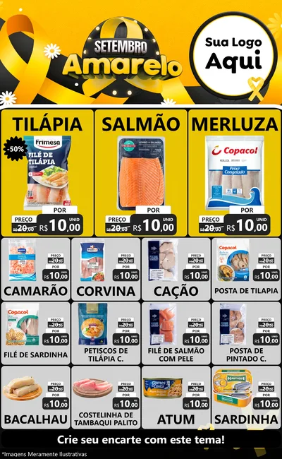 Modelo de Encarte para Encarte Grande com o tema Setembro Amarelo para Peixaria