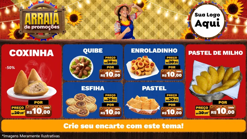 Modelo de TV para TV Horizontal com o tema Arraiá de Promoções para Salgadaria