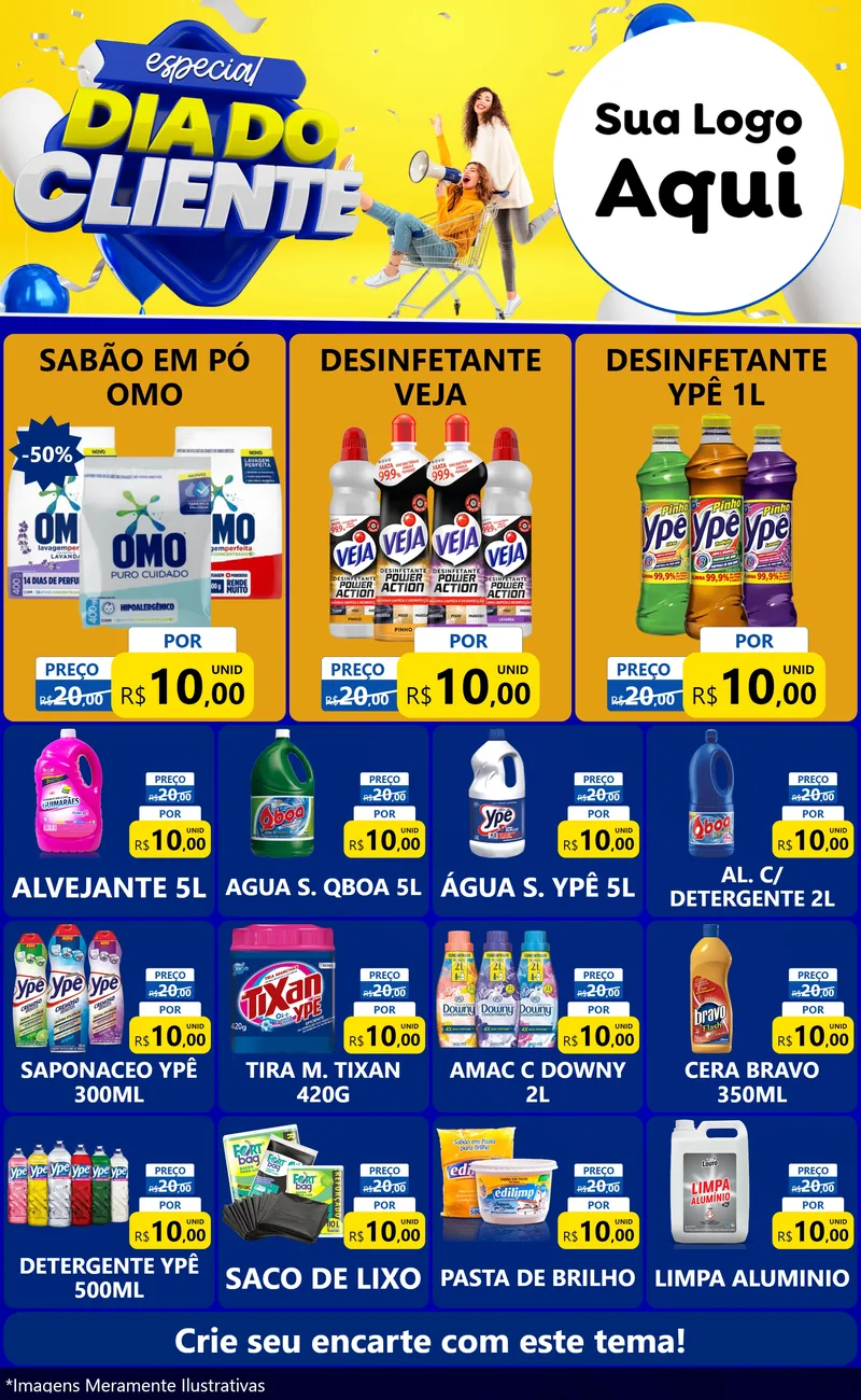 Modelo de Encarte para Encarte Grande com o tema Especial Dia do Cliente para Produtos de Limpeza