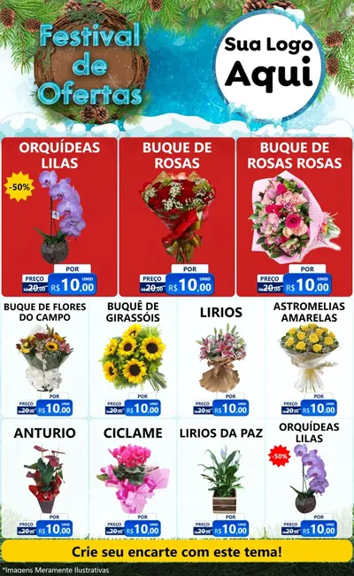 Modelo de Encarte para Encarte Grande com o tema Festival de Ofertas - Inverno para Floricultura e jardim