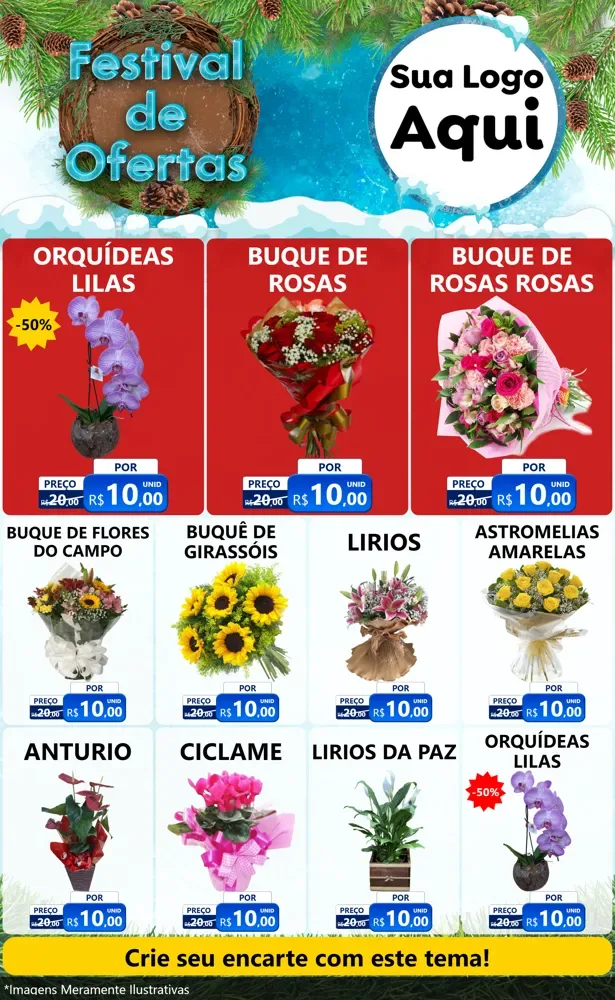 Modelo de Encarte para Encarte Grande com o tema Festival de Ofertas - Inverno para Floricultura e jardim