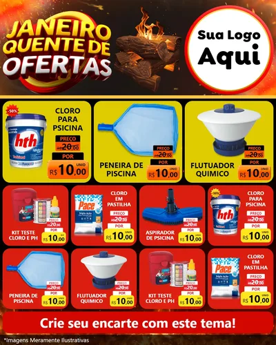 Modelo de Rede Social para Feed Instagram com o tema Janeiro Quente de Ofertas para Produtos para Piscina