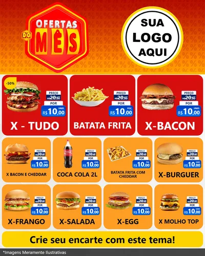 Modelo de Rede Social para Feed Instagram com o tema Ofertas do Mês para Hamburgueria