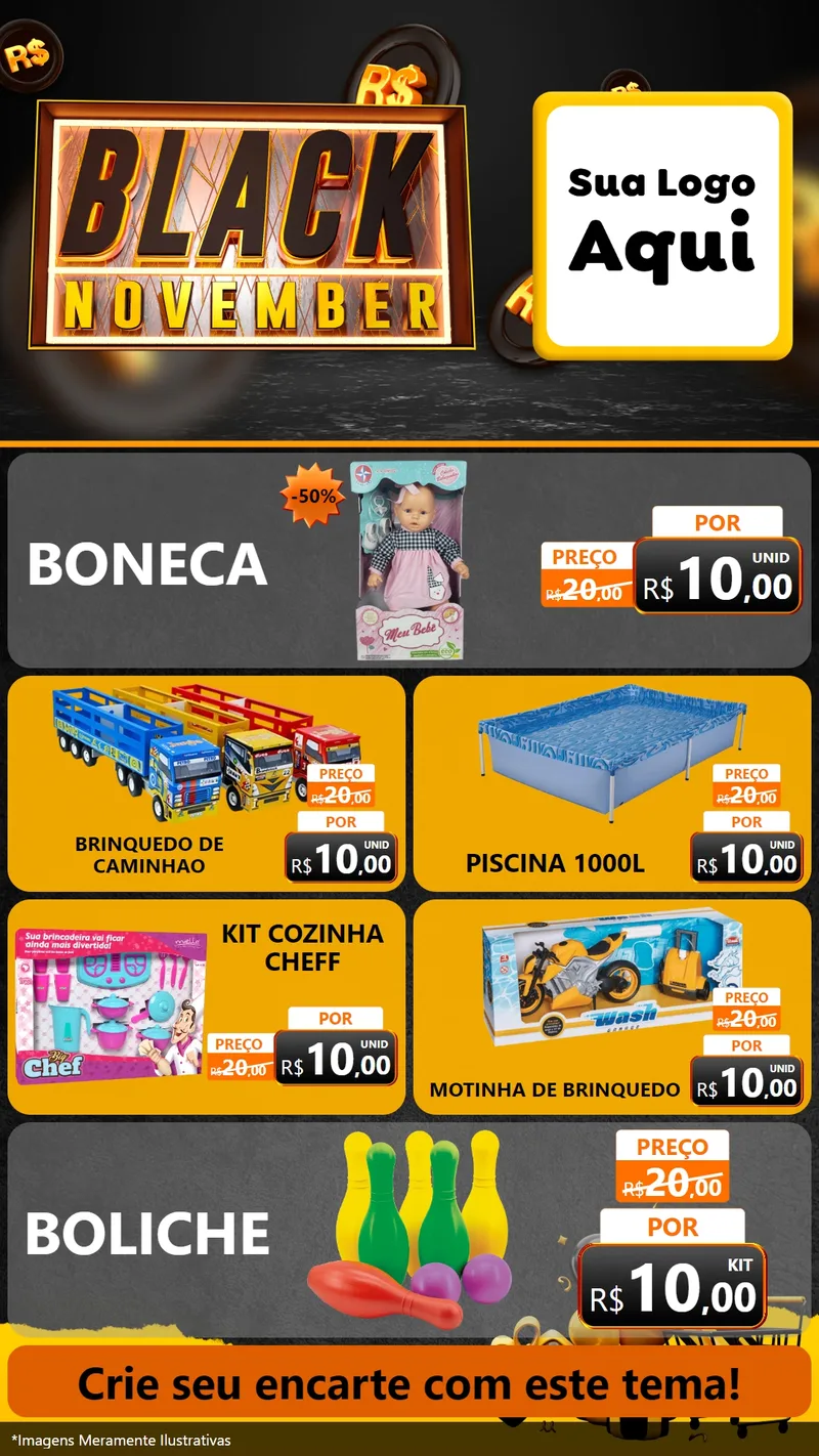 Modelo de TV para TV Vertical com o tema Black November para Brinquedos