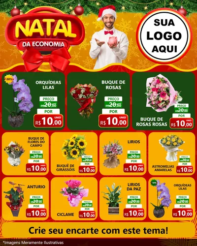 Modelo de Rede Social para Feed Instagram com o tema Natal da Economia para Floricultura e jardim