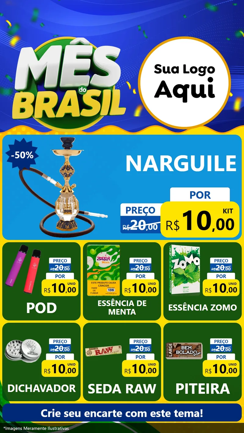 Modelo de Rede Social para Stories com o tema Mês do Brasil para Tabacaria