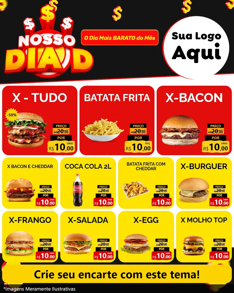 Modelo de Rede Social para Feed Instagram com o tema Nosso Dia D para Hamburgueria