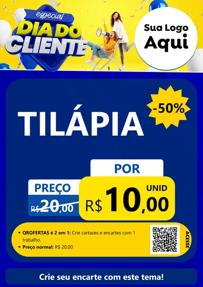 Modelo de Cartaz para Cartaz A4 Vertical com o tema Especial Dia do Cliente para Peixaria