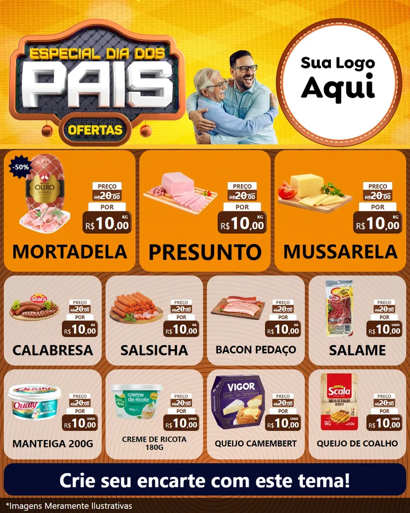 Modelo de Rede Social para Feed Instagram com o tema Especial Dia dos Pais para Frios e Laticínios
