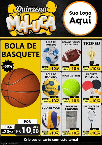 Modelo de Encarte para Encarte A4 Vertical com o tema Quinzena Maluca para Artigos Esportivos