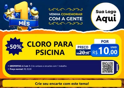 Modelo de Cartaz para Cartaz A4 Horizontal com o tema Um Mês de Aniversário para Produtos para Piscina