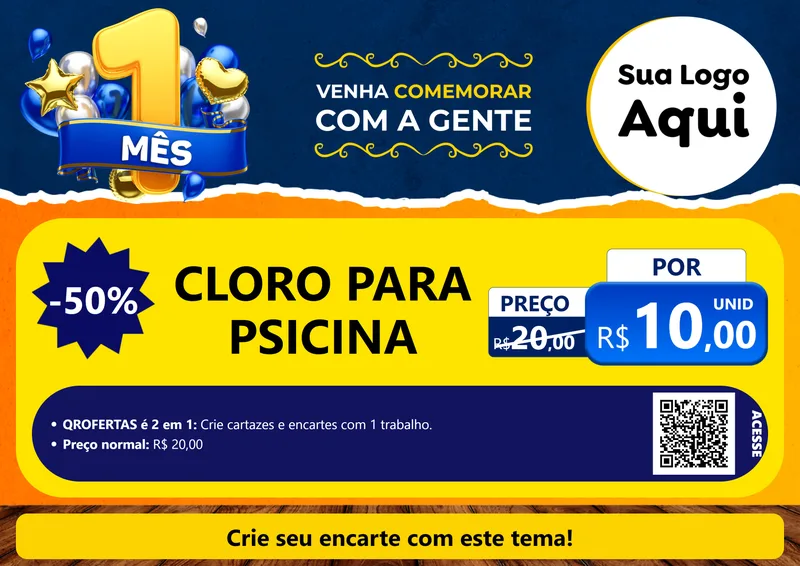 Modelo de Cartaz para Cartaz A4 Horizontal com o tema Um Mês de Aniversário para Produtos para Piscina