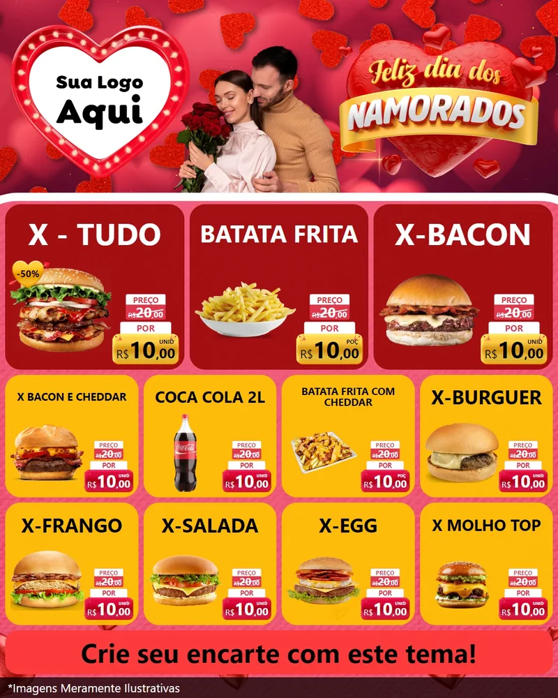 Modelo de Rede Social para Feed Instagram com o tema Feliz Dia Dos Namorados para Hamburgueria