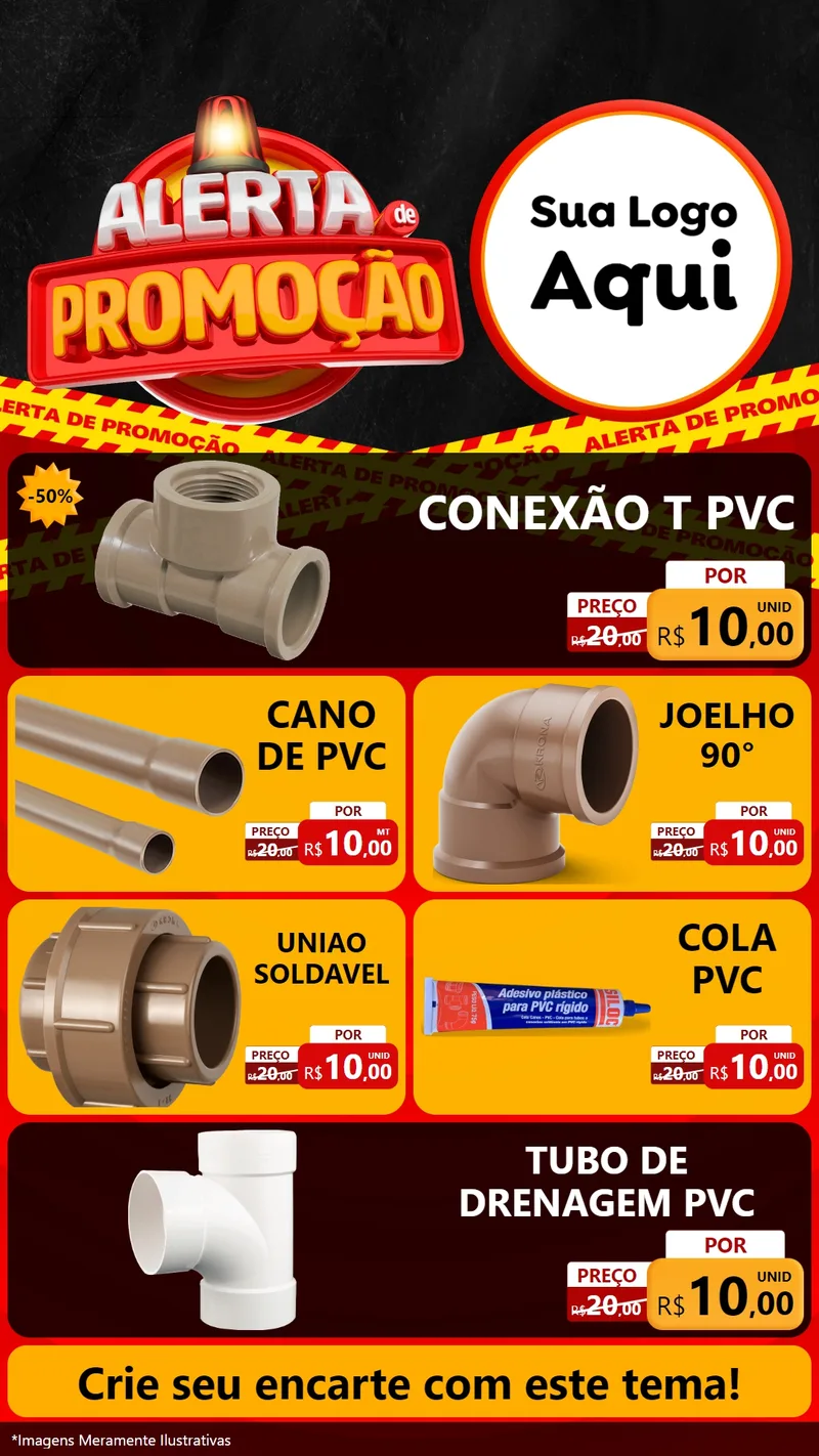 Modelo de TV para TV Vertical com o tema Alerta de Promoção para Tubos e conexões