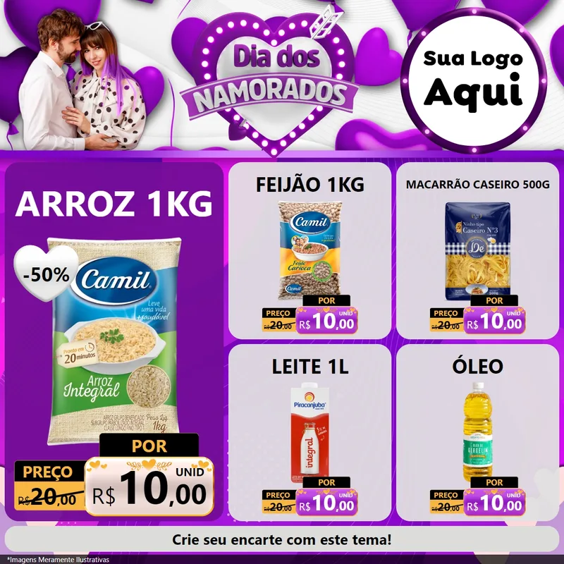 Modelo de Rede Social para Feed Facebook com o tema Dia dos Namorados para Supermercado