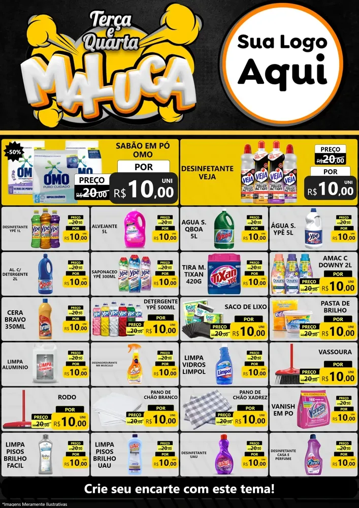 Modelo de Encarte para Encarte A4 Vertical com o tema Terça e Quarta Maluca para Produtos de Limpeza