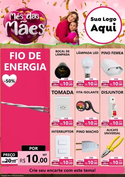 Modelo de Encarte para Encarte A4 Vertical com o tema Mês das Mães para Materiais Elétricos
