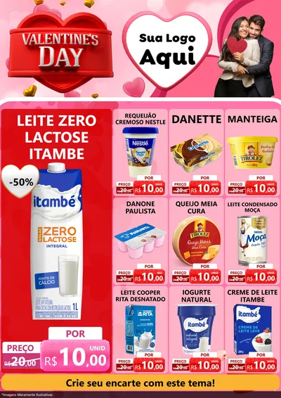 Modelo de Encarte para Encarte A4 Vertical com o tema Valentine's Day para Frios e Laticínios