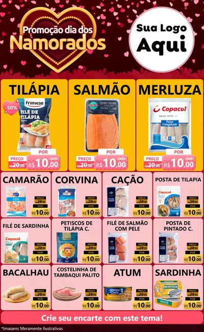 Modelo de Encarte para Encarte Grande com o tema Promoção Dia Dos Namorados para Peixaria