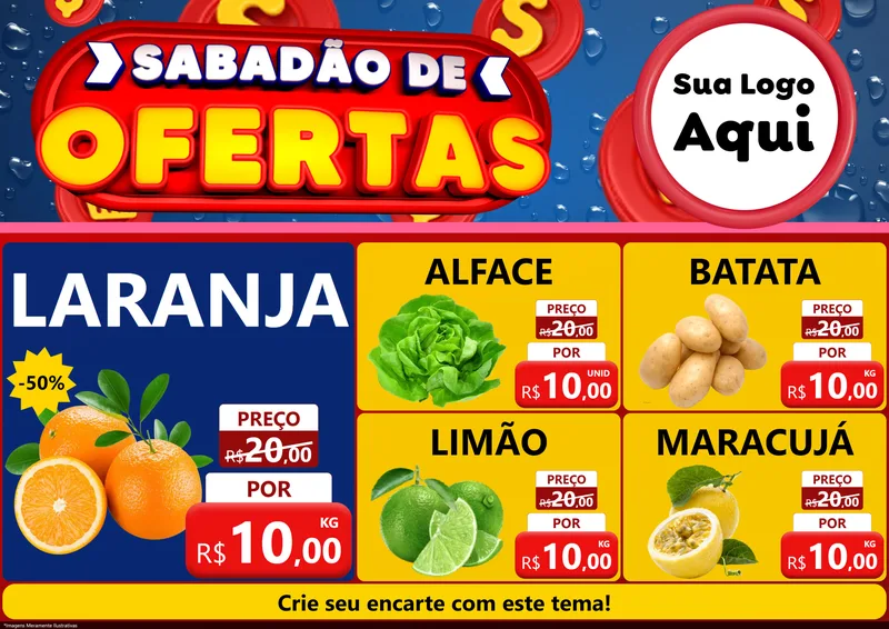 Modelo de Encarte para Encarte A4 Horizontal com o tema Sabadão de Ofertas para Hortifrúti