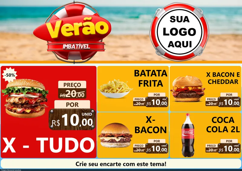 Modelo de Encarte para Encarte A4 Horizontal com o tema Verão Imbatível para Hamburgueria