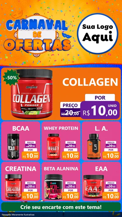 Modelo de Rede Social para Stories com o tema Carnaval de Ofertas para Suplementos alimentares
