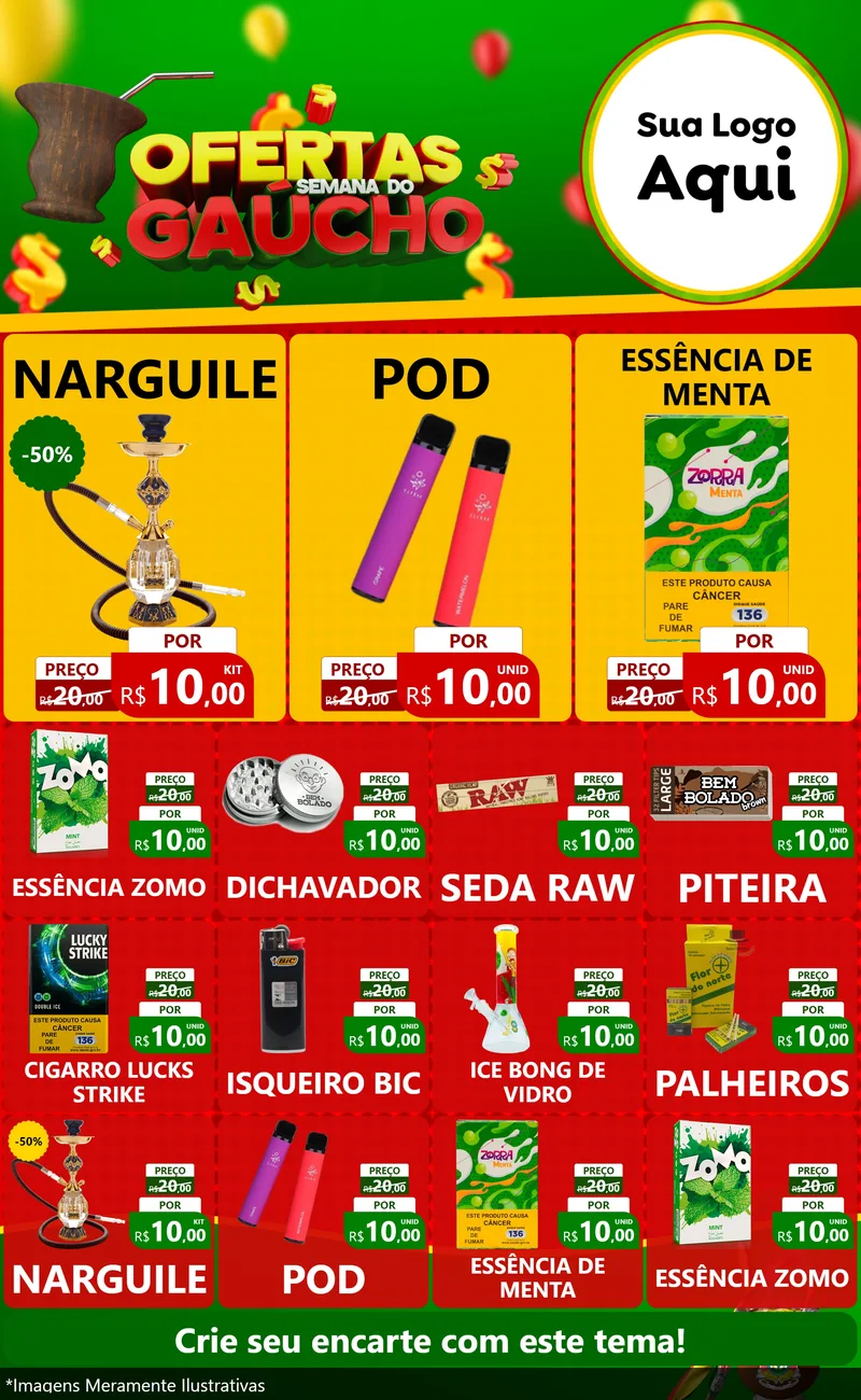 Modelo de Encarte para Encarte Grande com o tema Ofertas Semana Do Gaúcho para Tabacaria