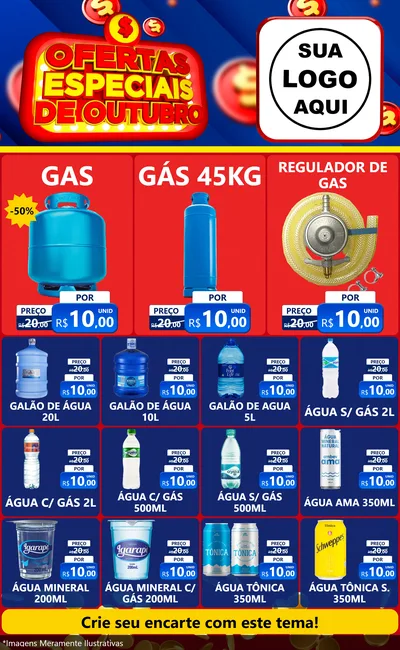 Modelo de Encarte para Encarte Grande com o tema Ofertas Especiais de Outubro para Água e gás