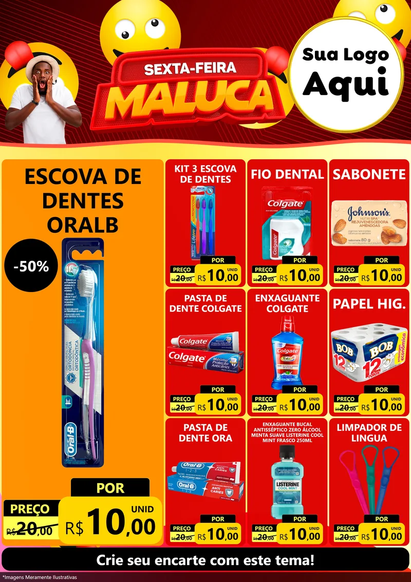 Modelo de Encarte para Encarte A4 Vertical com o tema Sexta-feira Maluca para Higiene Pessoal