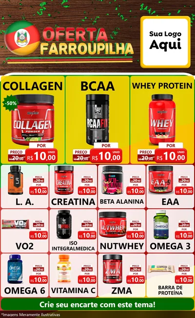 Modelo de Encarte para Encarte Grande com o tema Oferta Farroupilha para Suplementos alimentares