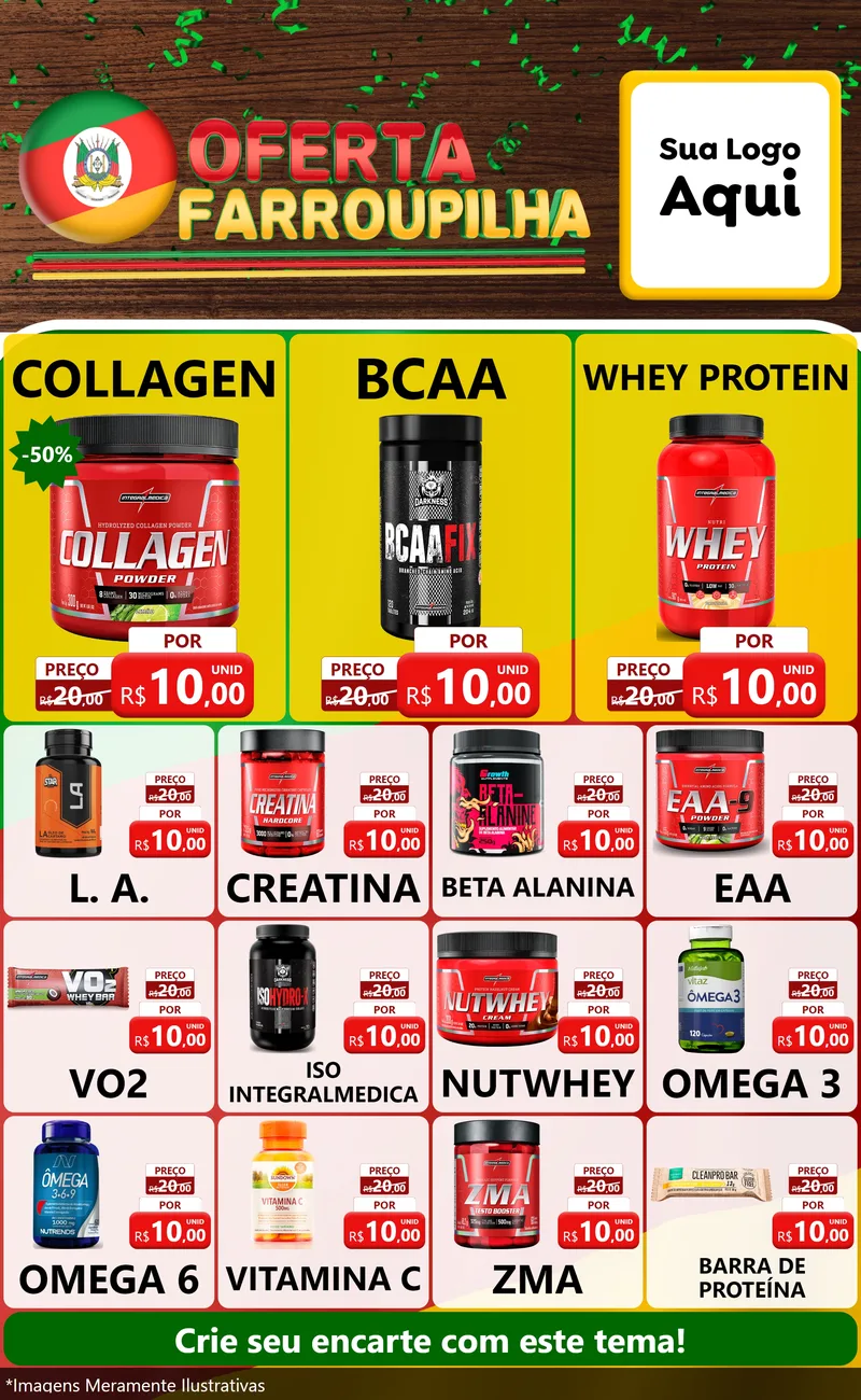 Modelo de Encarte para Encarte Grande com o tema Oferta Farroupilha para Suplementos alimentares